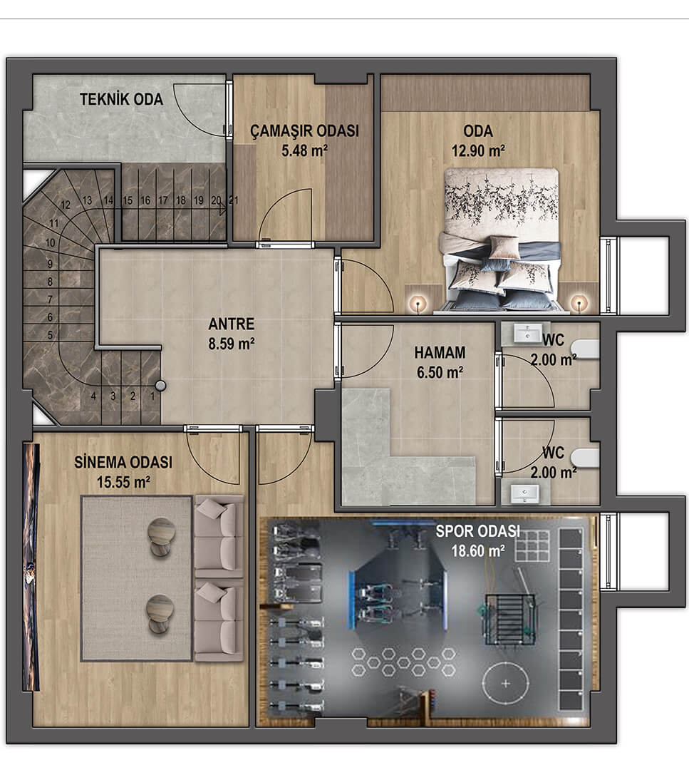 Bodrum Kat Renkli Plan